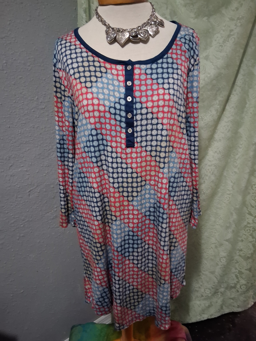Echo Long-Sleeve Printed Nightshirt in Blue and Pink